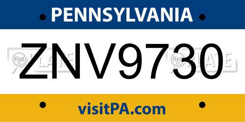 ZNV9730 Pennsylvania License Plate