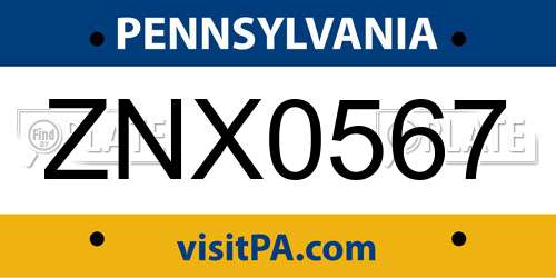 ZNX0567 Pennsylvania License Plate