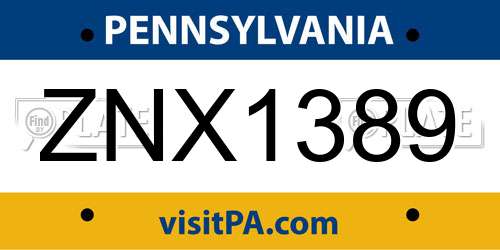 ZNX1389 Pennsylvania License Plate