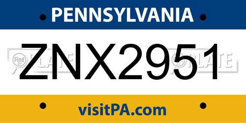 ZNX2951 Pennsylvania License Plate