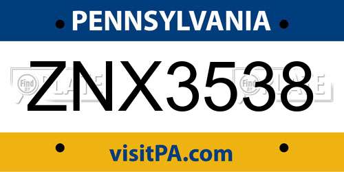 ZNX3538 Pennsylvania License Plate