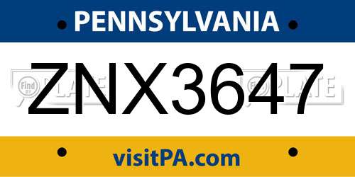 ZNX3647 Pennsylvania License Plate