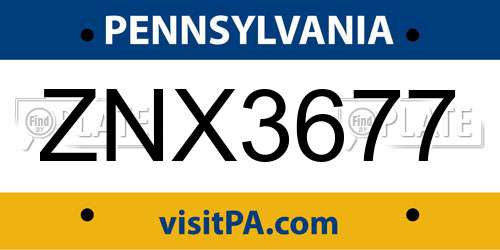 ZNX3677 Pennsylvania License Plate