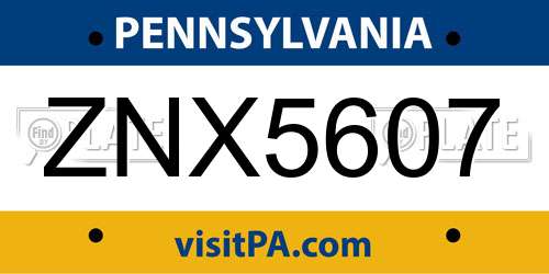 ZNX5607 Pennsylvania License Plate