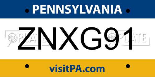 ZNXG91 Pennsylvania License Plate