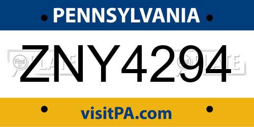 ZNY4294 Pennsylvania License Plate