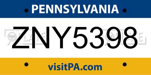 ZNY5398 Pennsylvania License Plate