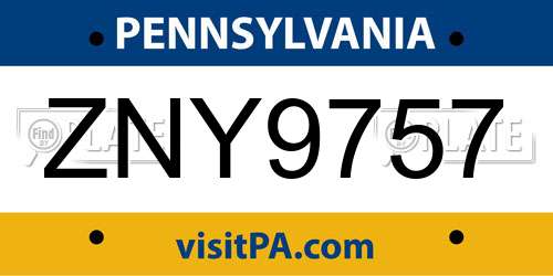 ZNY9757 Pennsylvania License Plate