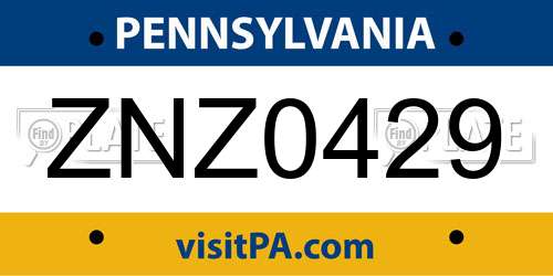 ZNZ0429 Pennsylvania License Plate