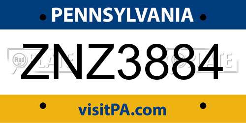 ZNZ3884 Pennsylvania License Plate