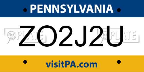 ZO2J2U Pennsylvania License Plate