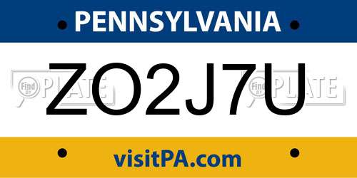 ZO2J7U Pennsylvania License Plate