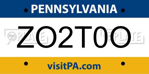 ZO2T0O Pennsylvania License Plate