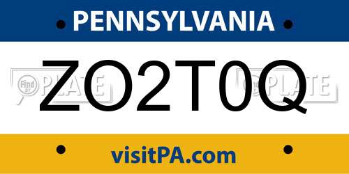 ZO2T0Q Pennsylvania License Plate