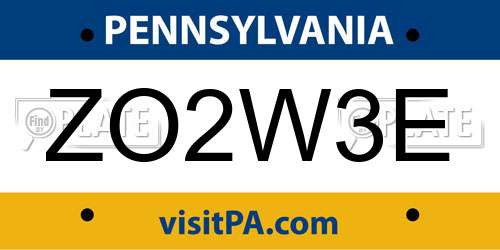 ZO2W3E Pennsylvania License Plate