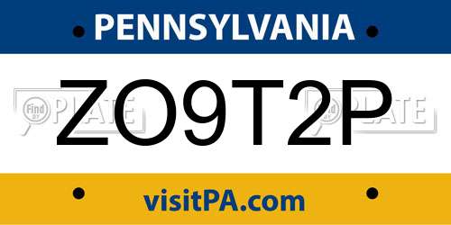 ZO9T2P Pennsylvania License Plate