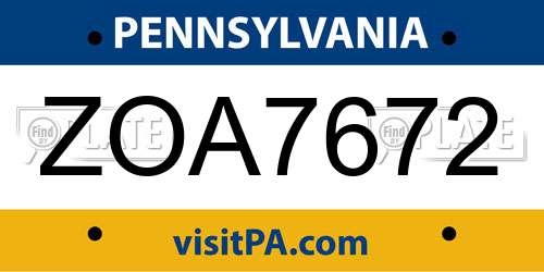 ZOA7672 Pennsylvania License Plate