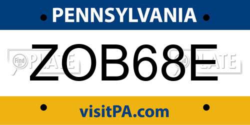 ZOB68E Pennsylvania License Plate