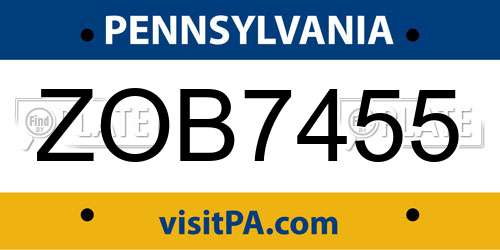 ZOB7455 Pennsylvania License Plate