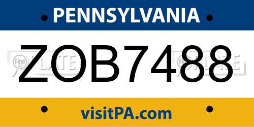 ZOB7488 Pennsylvania License Plate