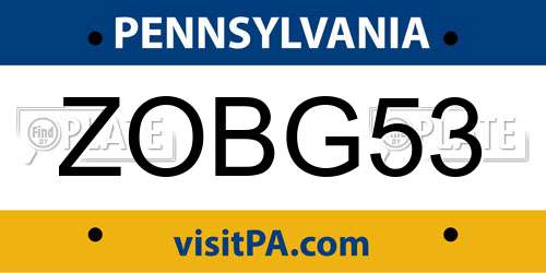 ZOBG53 Pennsylvania License Plate
