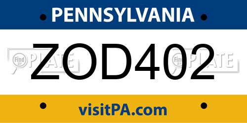 ZOD402 Pennsylvania License Plate