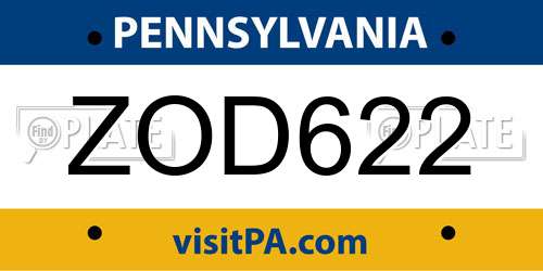ZOD622 Pennsylvania License Plate