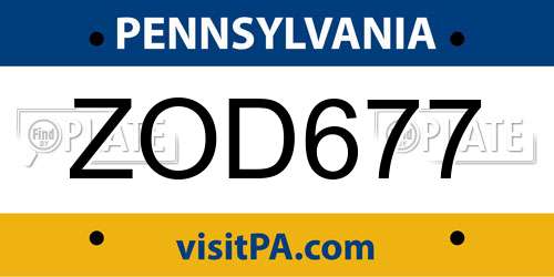 ZOD677 Pennsylvania License Plate