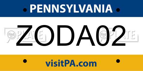 ZODA02 Pennsylvania License Plate