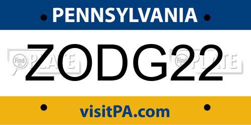 ZODG22 Pennsylvania License Plate