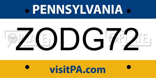 ZODG72 Pennsylvania License Plate