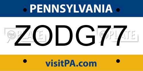 ZODG77 Pennsylvania License Plate