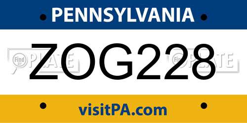 ZOG228 Pennsylvania License Plate