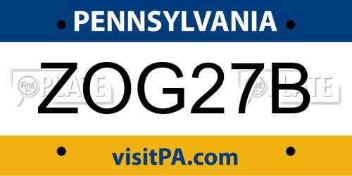 ZOG27B Pennsylvania License Plate