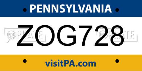 ZOG728 Pennsylvania License Plate