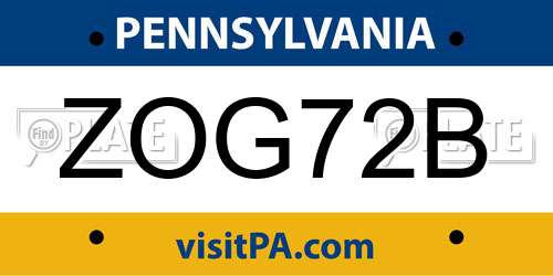 ZOG72B Pennsylvania License Plate
