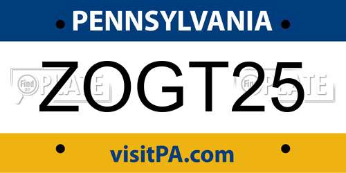 ZOGT25 Pennsylvania License Plate