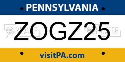 ZOGZ25 Pennsylvania License Plate