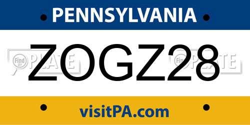 ZOGZ28 Pennsylvania License Plate