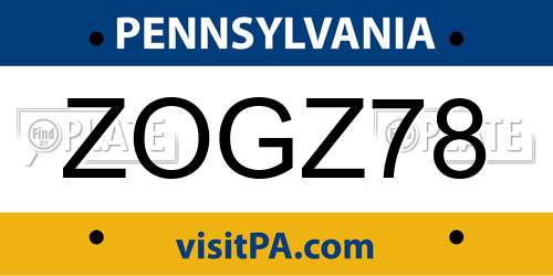 ZOGZ78 Pennsylvania License Plate