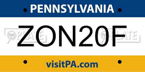 ZON20F Pennsylvania License Plate