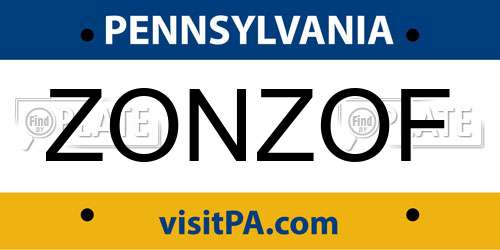 ZONZOF Pennsylvania License Plate