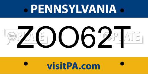 ZOO62T Pennsylvania License Plate