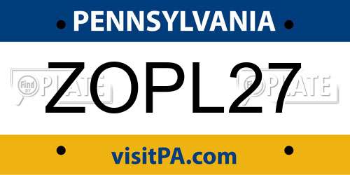 ZOPL27 Pennsylvania License Plate