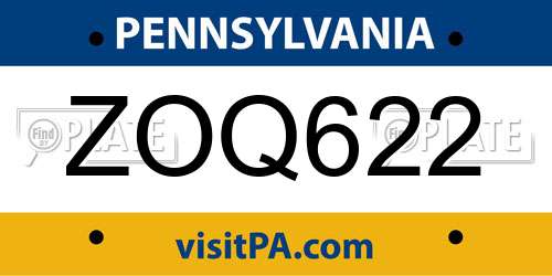 ZOQ622 Pennsylvania License Plate