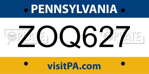 ZOQ627 Pennsylvania License Plate