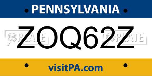 ZOQ62Z Pennsylvania License Plate