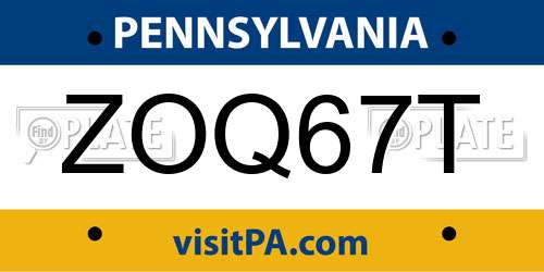 ZOQ67T Pennsylvania License Plate
