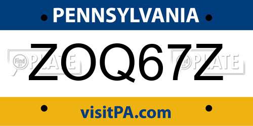 ZOQ67Z Pennsylvania License Plate