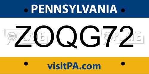 ZOQG72 Pennsylvania License Plate